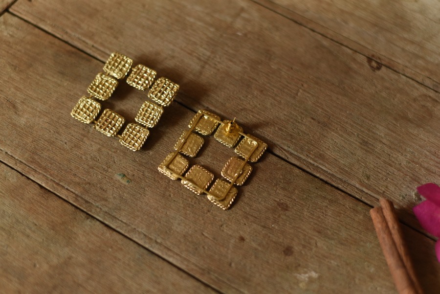 shop Handmade Brass Dhokra Square Stud Earring