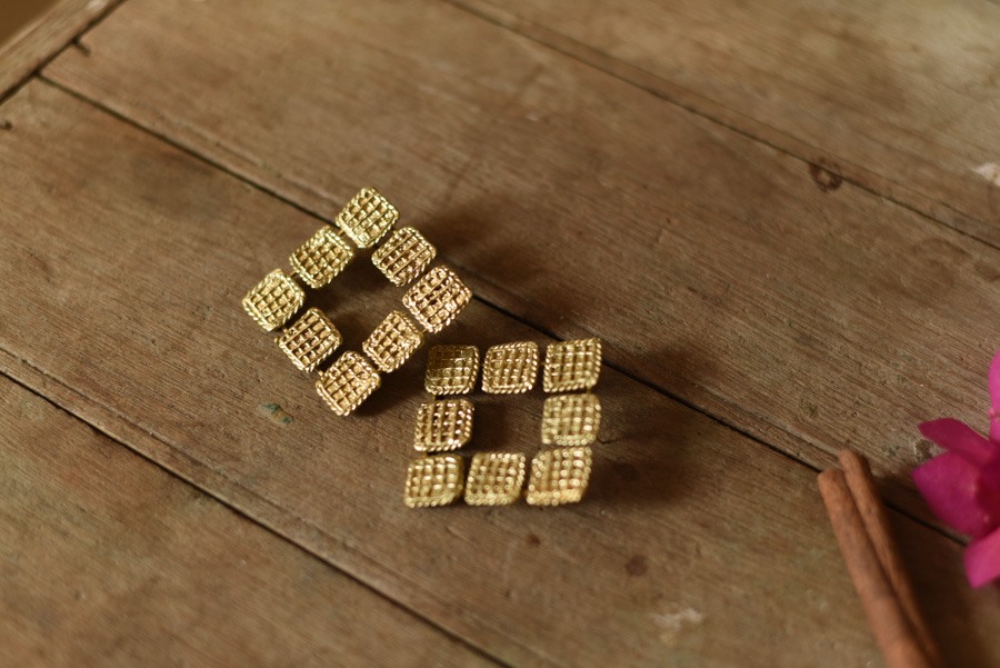 shop Handmade Brass Dhokra Square Stud Earring