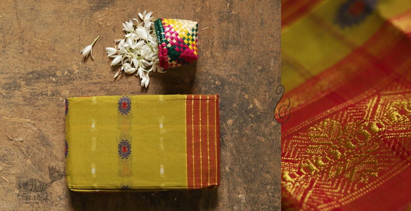 मलय ✽ Handloom Cotton Zari Saree With Buti ✽ 29