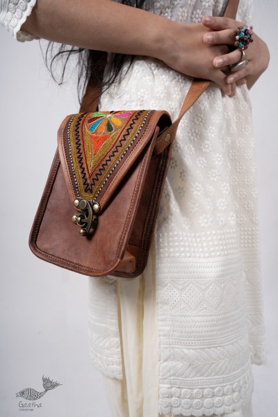 online embroidered leather hand bag