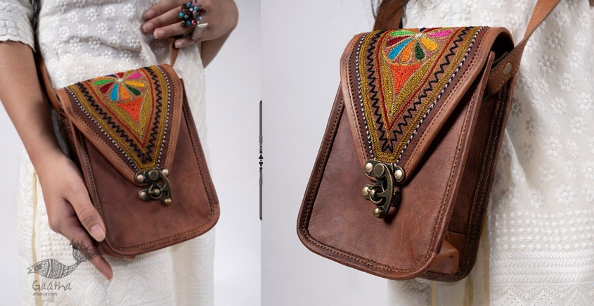 online embroidered leather hand bag