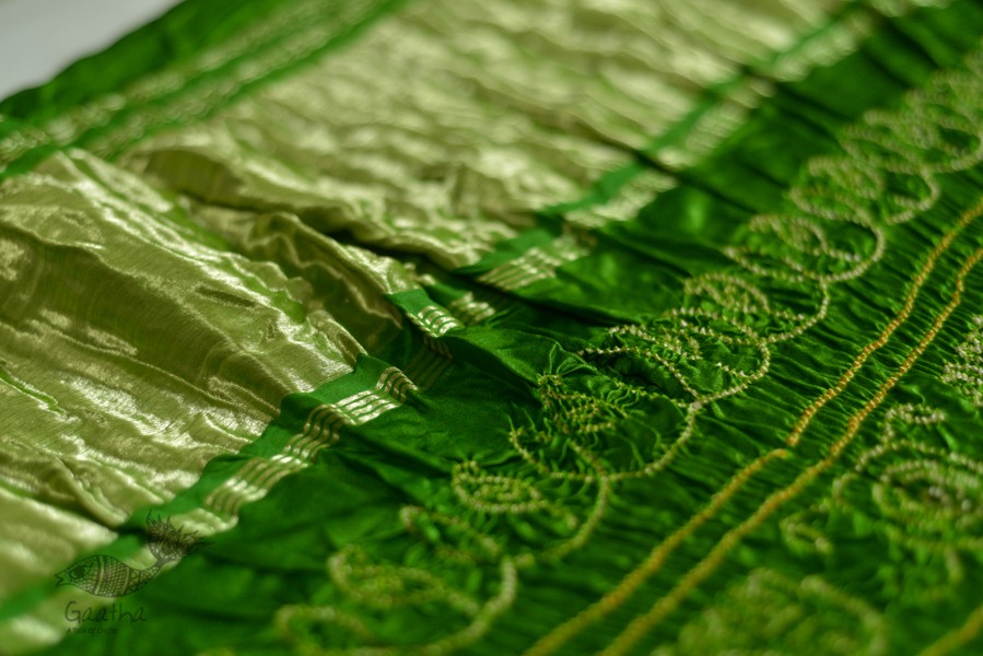 shop online gajji silk bandhni parrot green saree