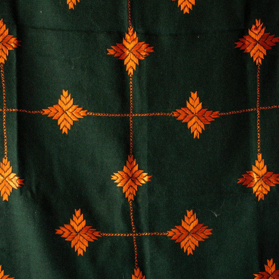 Shop Hand Embroidered Phulkari Soft Wool Shawl - Bottle Green