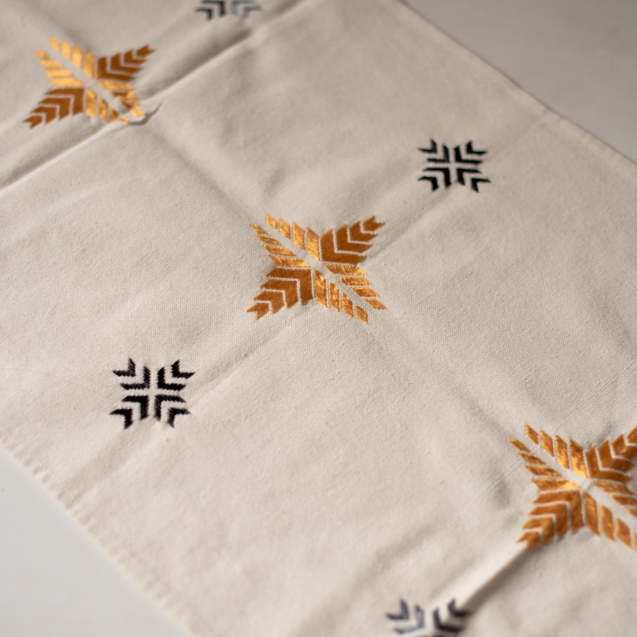 Shop Hand Embroidered Phulkari Table Runner- Off White