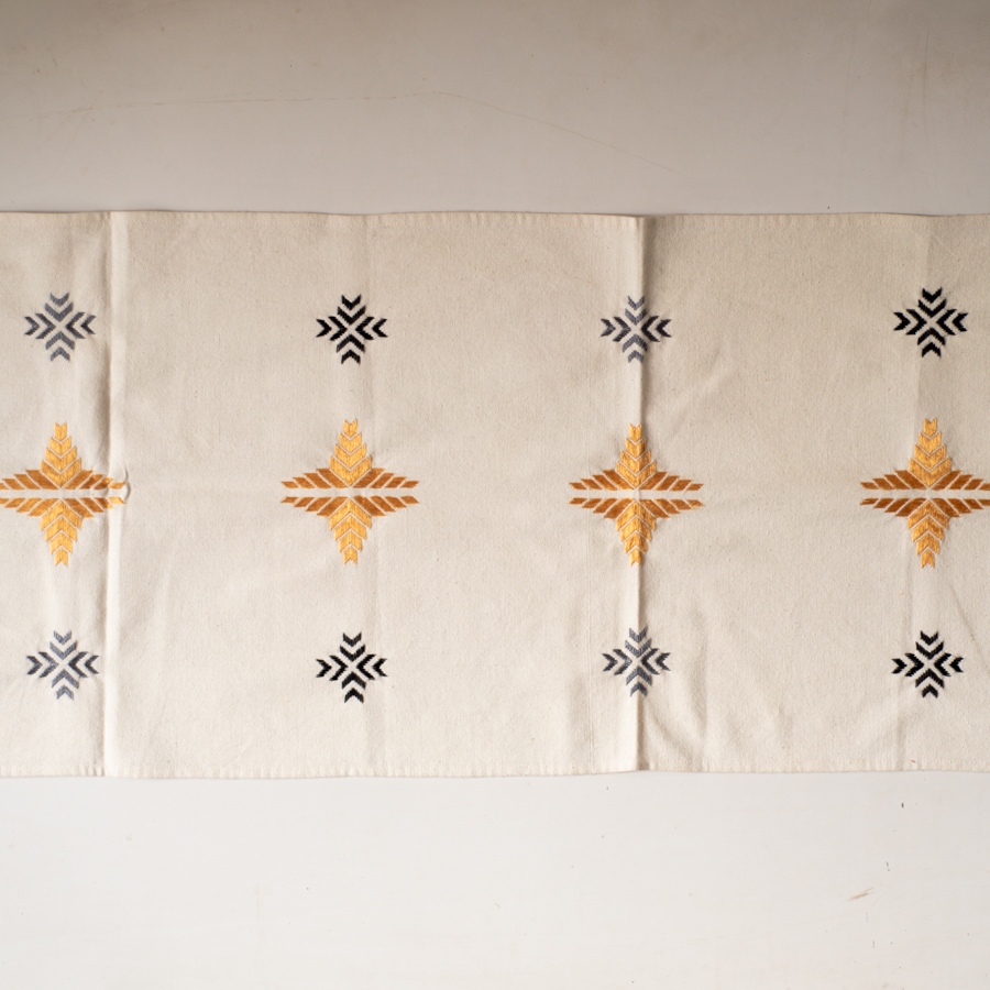 Shop Hand Embroidered Phulkari Table Runner- Off White