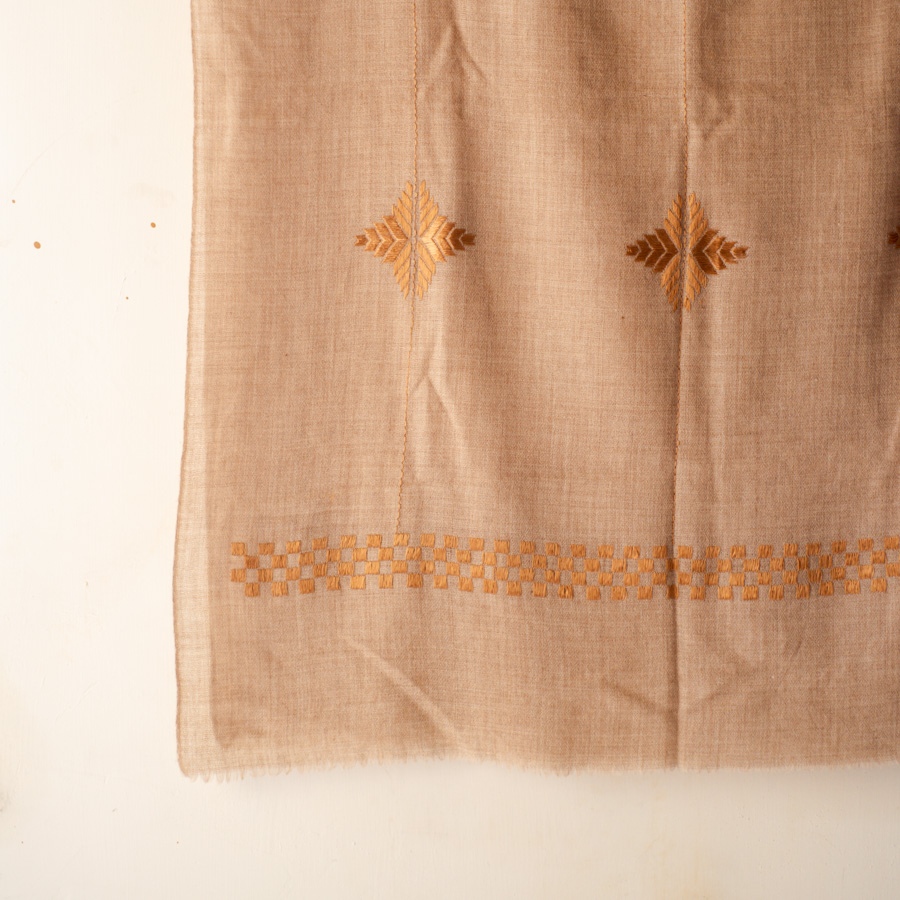 Shop Hand Embroidered Phulkari Wool Beige Shawl
