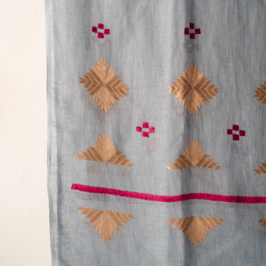 Shop Hand Embroidered Phulkari Linen Dupatta