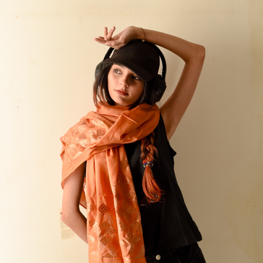 Shop Hand Embroidered Phulkari Silk Stole