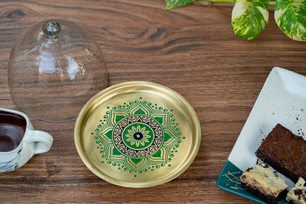Nakshikathaa ✠ Brass Cake Stand with Glass Cloche ( Three Color Options )