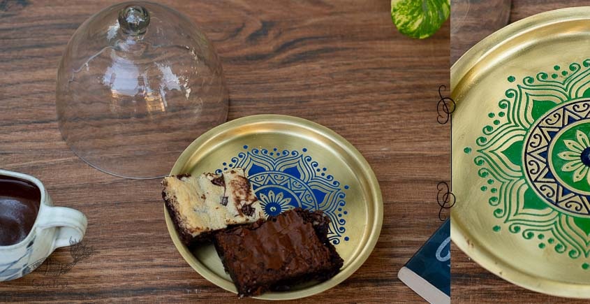 Nakshikathaa ✠ Brass Cake Stand with Glass Cloche ( Three Color Options )