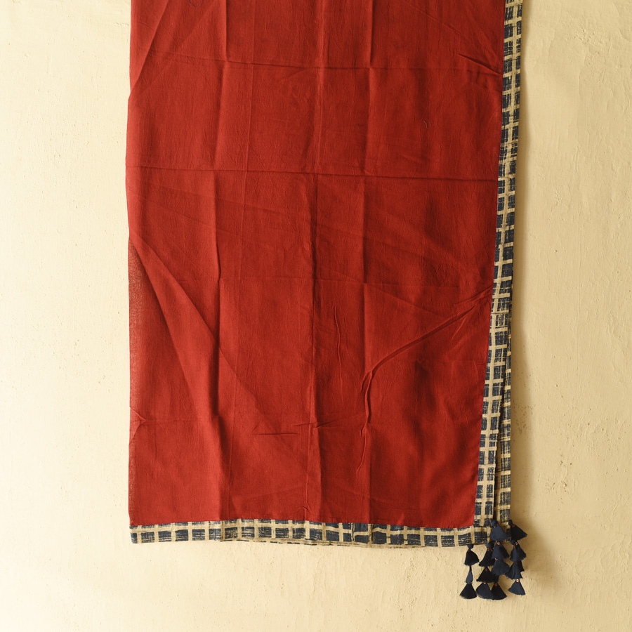 Online Block Printed Pure Cotton Red Scarf