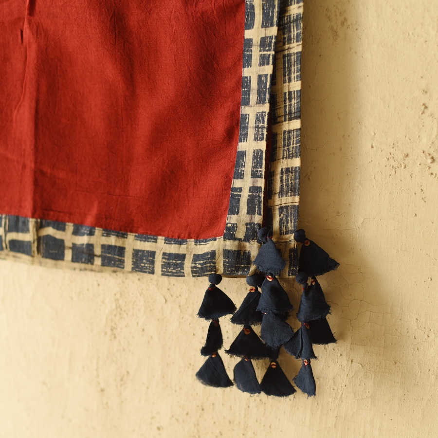 Online Block Printed Pure Cotton Red Scarf