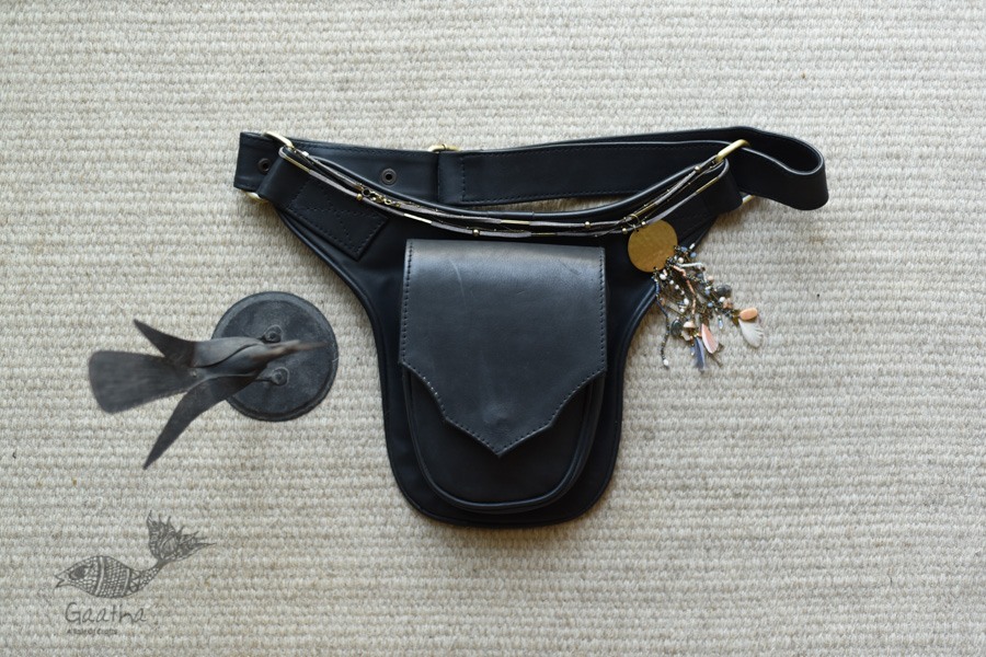 shop Leather Waist Purse in Black Color