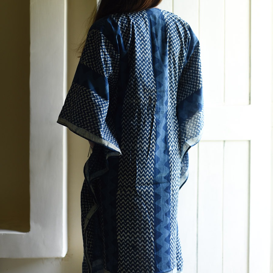 shop Block Printed Cotton Indigo Kaftan for Women
