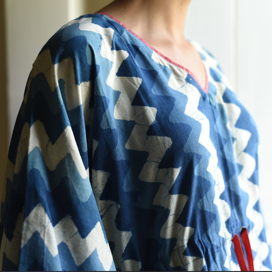 shop Indigo Block Printed Cotton Kaftan