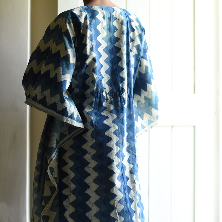 shop Indigo Block Printed Cotton Kaftan