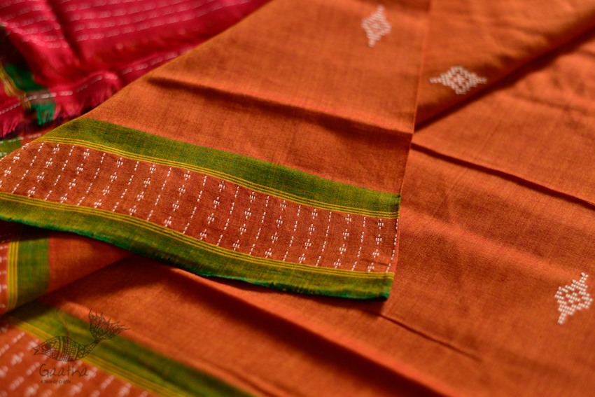 Shop handloom thalapathara orange cotton saree