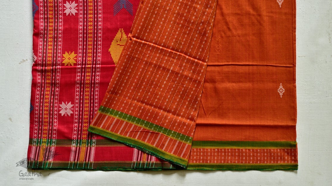 Shop handloom thalapathara orange cotton saree