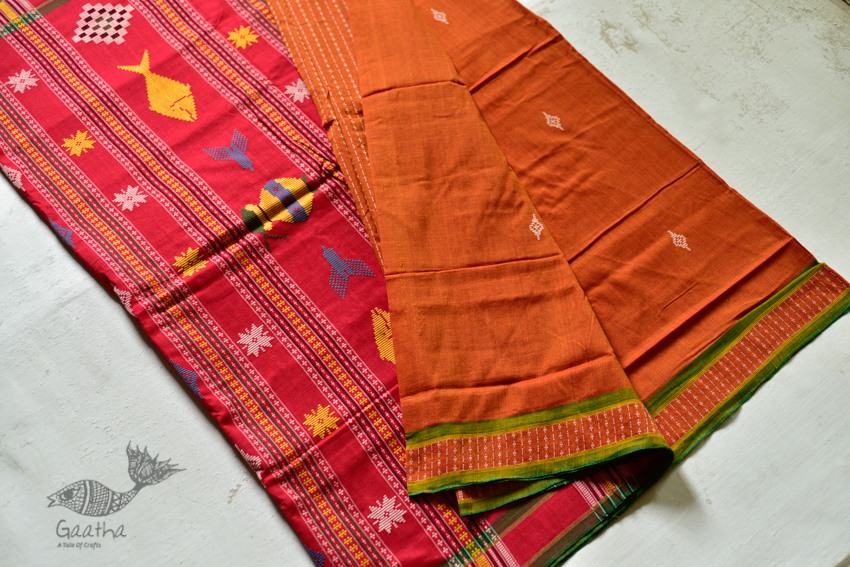 Shop handloom thalapathara orange cotton saree