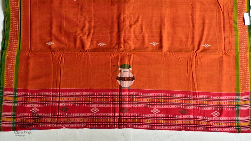 Shop handloom thalapathara orange cotton saree