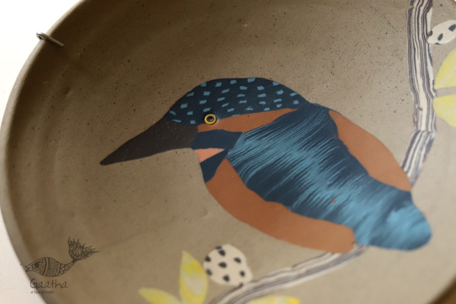 Handmade Ceramic Wall Plate ( 8 x 8  ) - Kingfisher Bird - 16