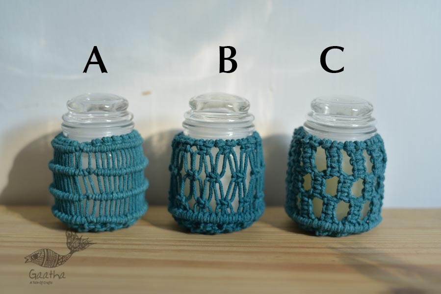 Hand knotted Candle Jar - Sapphire Blue
