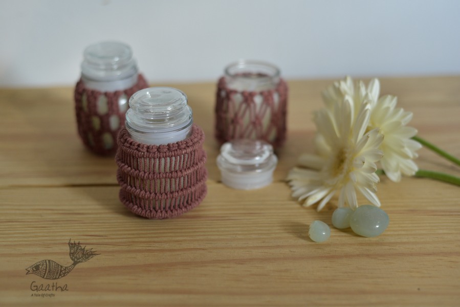 Hand knotted Candle Jar - Rose Pink