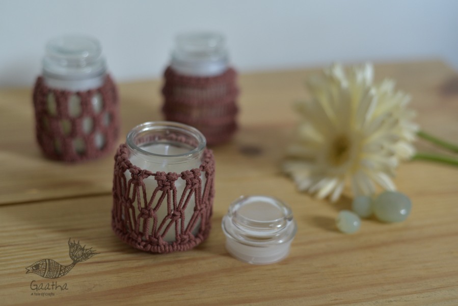 Hand knotted Candle Jar - Rose Pink