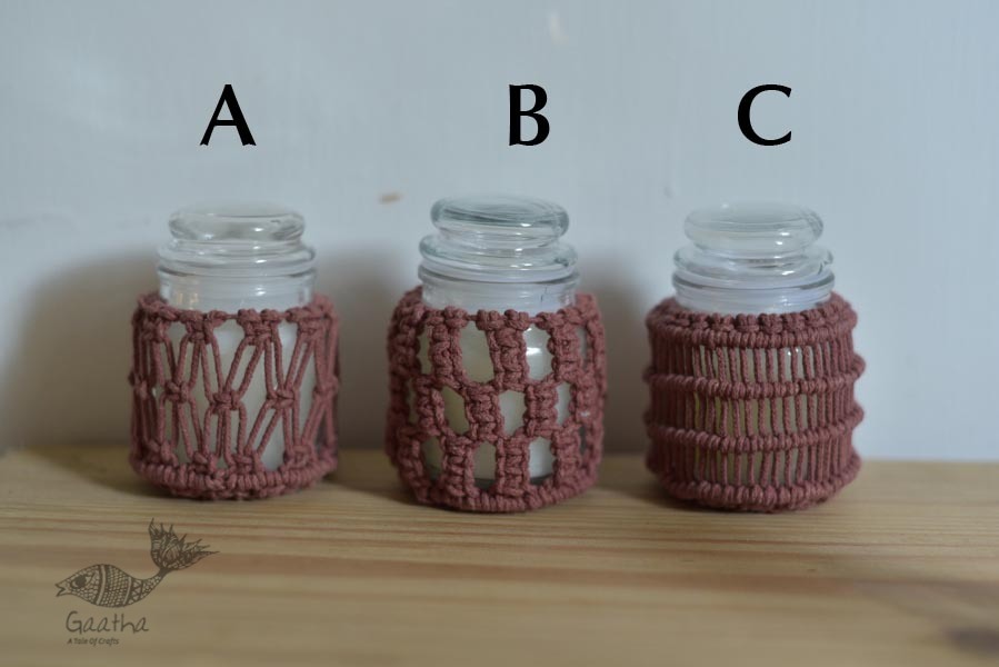 Hand knotted Candle Jar - Rose Pink