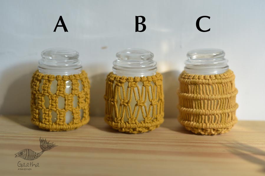 Hand knotted Candle Jar - Mustard Yellow