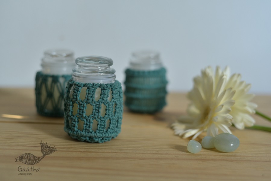 Hand knotted Candle Jar - Mint Green