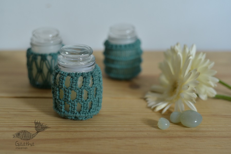 Hand knotted Candle Jar - Mint Green