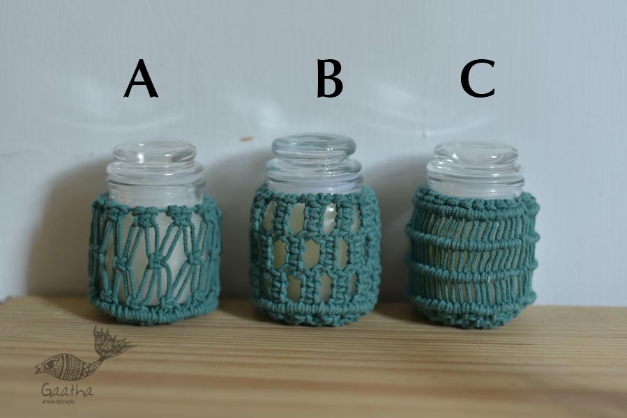 Hand knotted Candle Jar - Mint Green