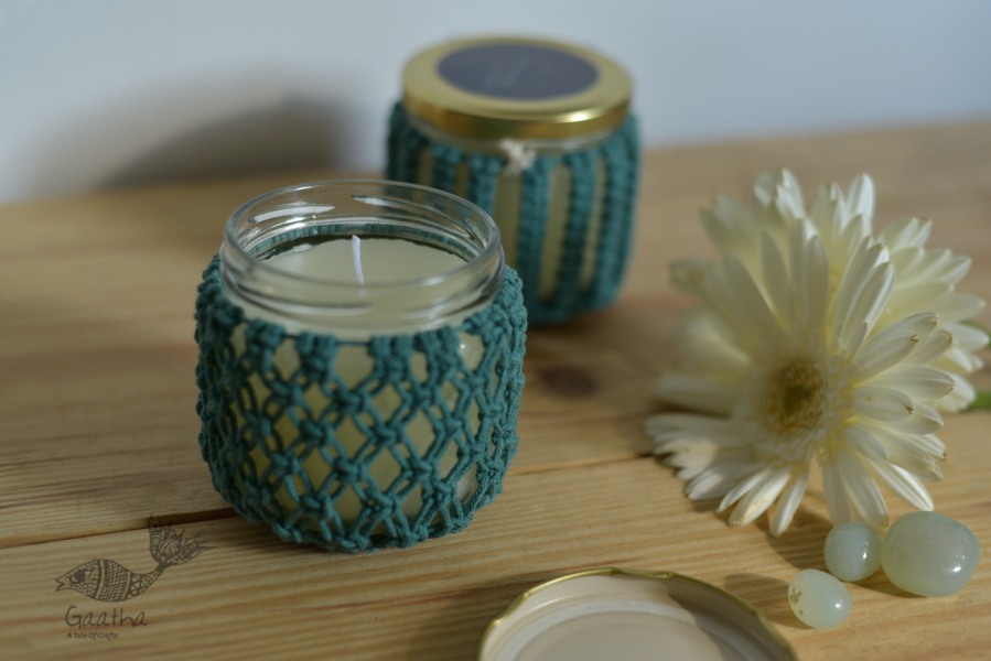 Hand knotted Candle Jar - Big