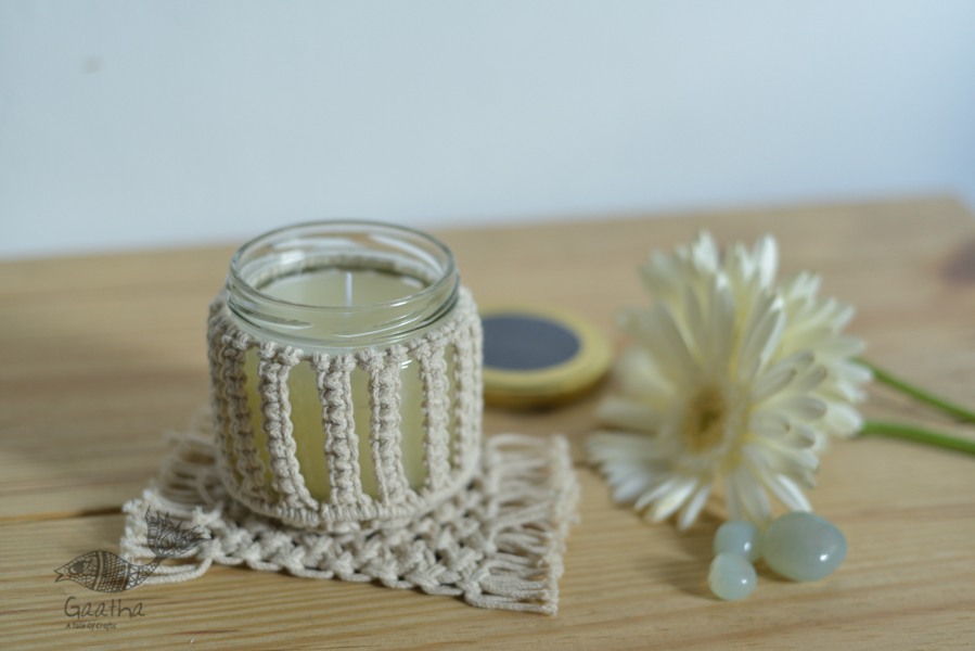 Hand knotted Candle Jar with Coaster