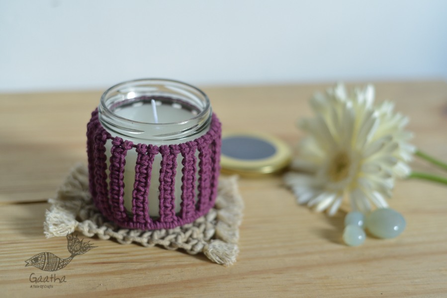 Hand knotted Candle Jar with Coaster