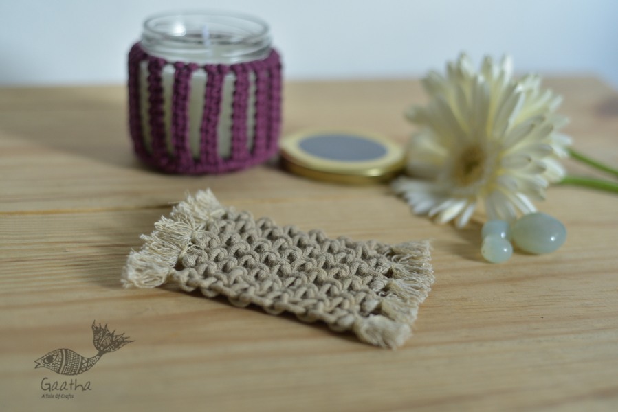 Hand knotted Candle Jar with Coaster