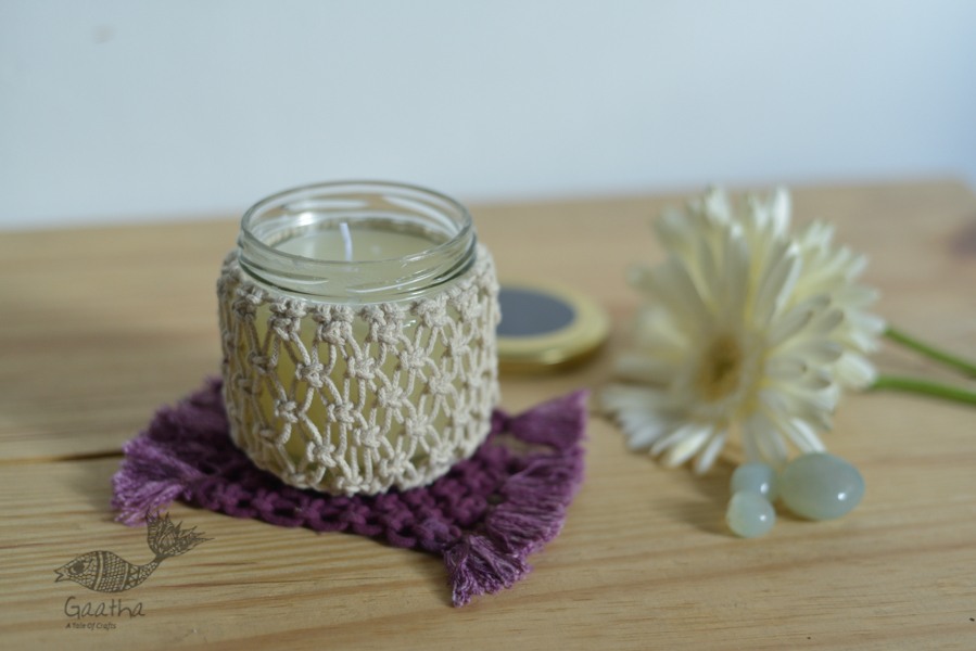 Hand knotted Candle Jar with Coaster