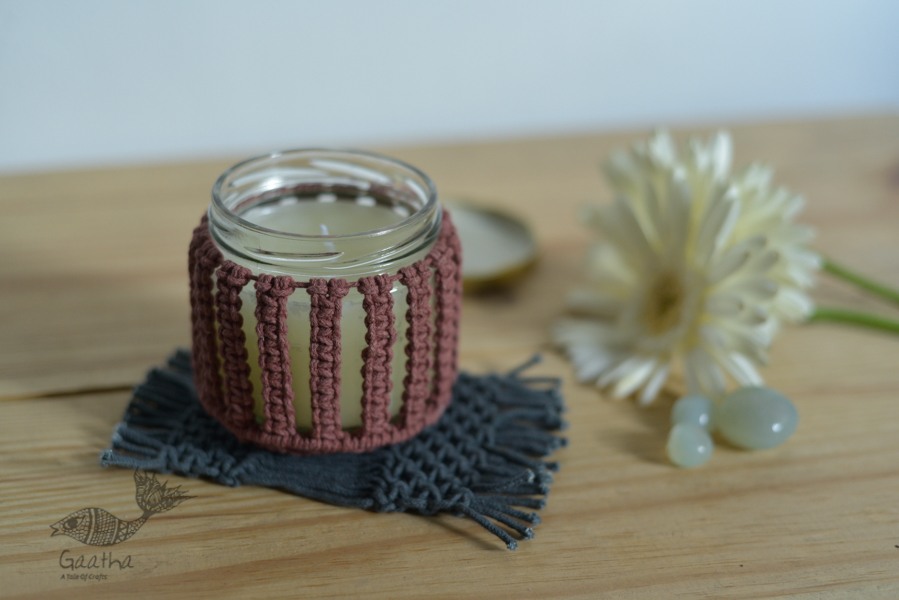 Hand knotted Candle Jar with Coaster