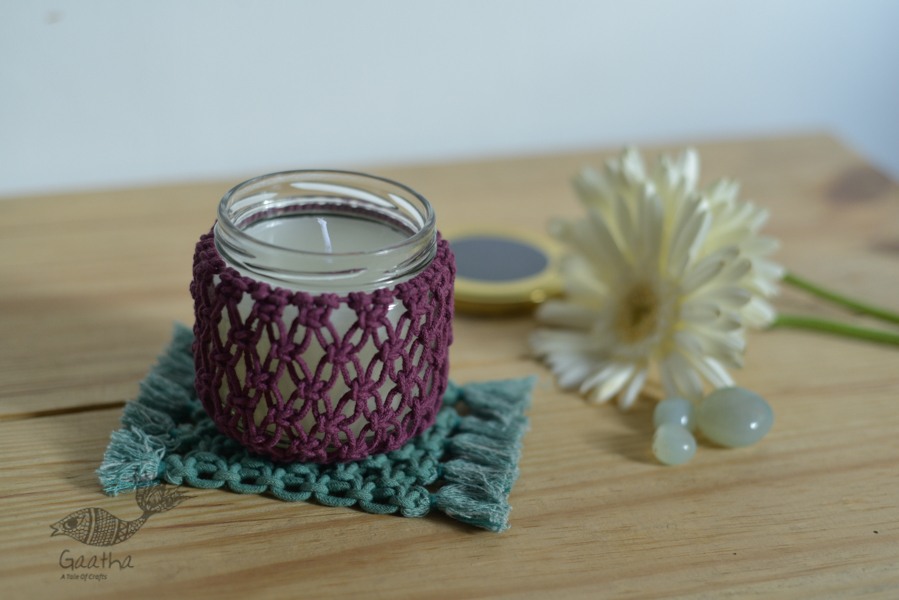 Hand knotted Candle Jar with Coaster