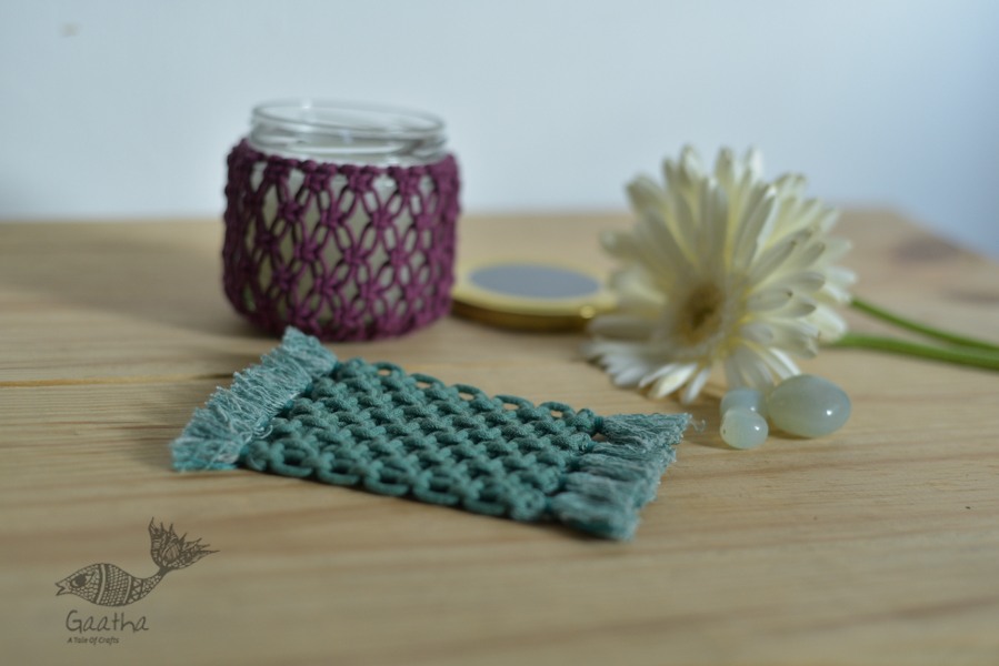 Hand knotted Candle Jar with Coaster