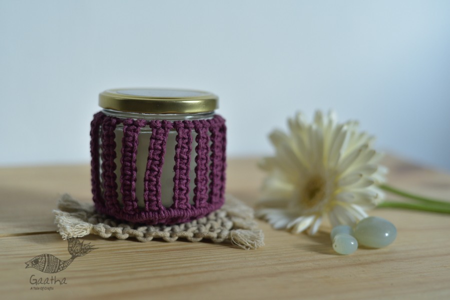 Hand knotted Candle Jar with Coaster