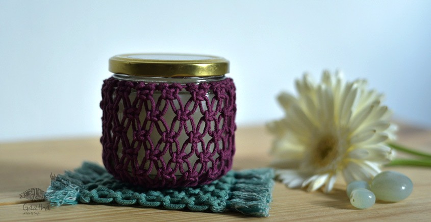 Hand knotted Candle Jar with Coaster