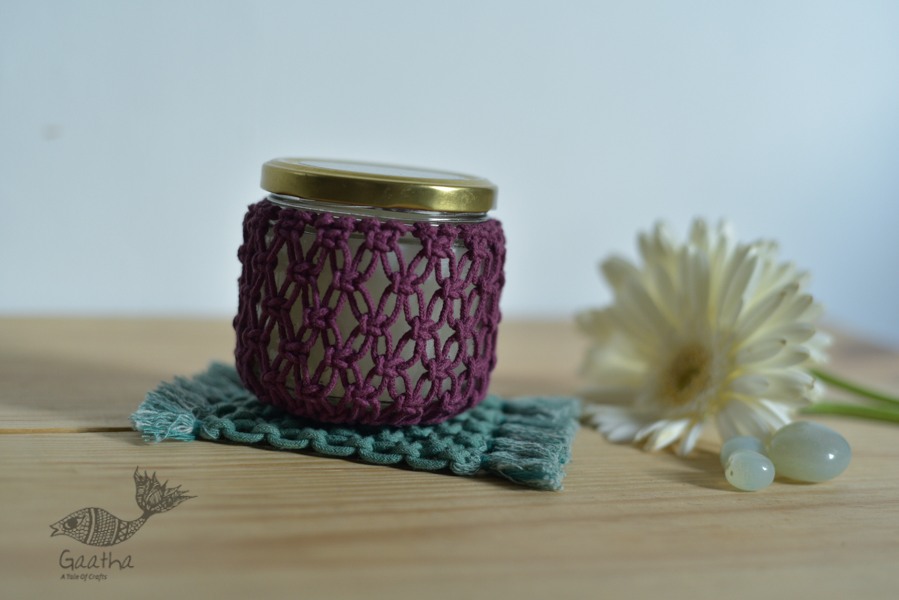Hand knotted Candle Jar with Coaster