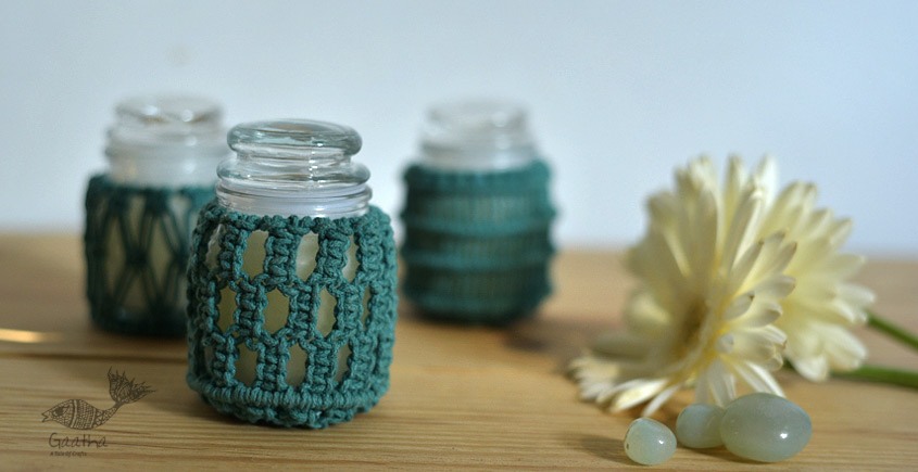 Hand knotted Candle Jar - Mint Green