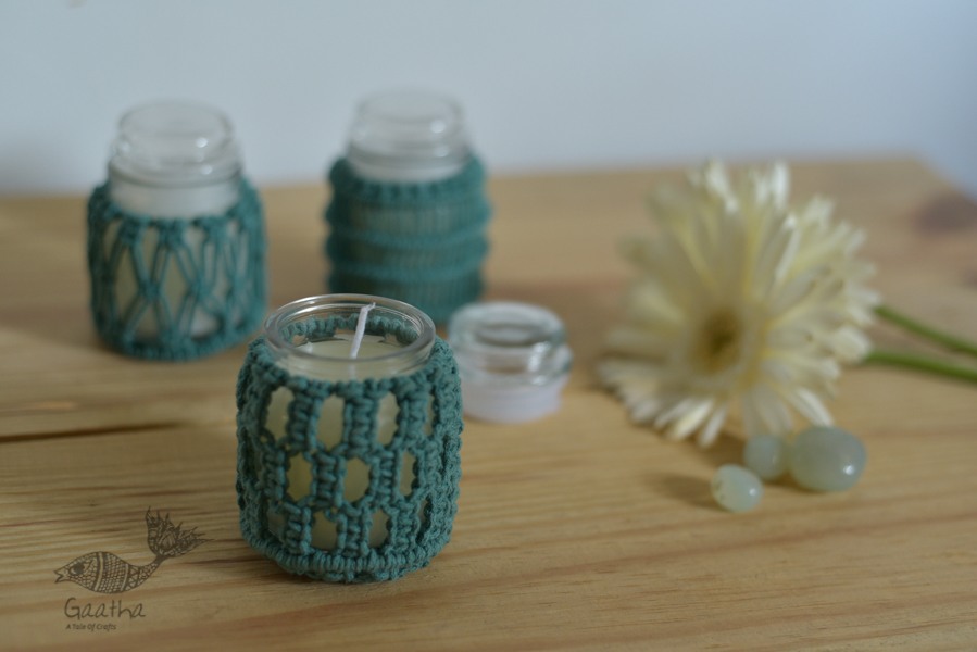 Hand knotted Candle Jar - Mint Green