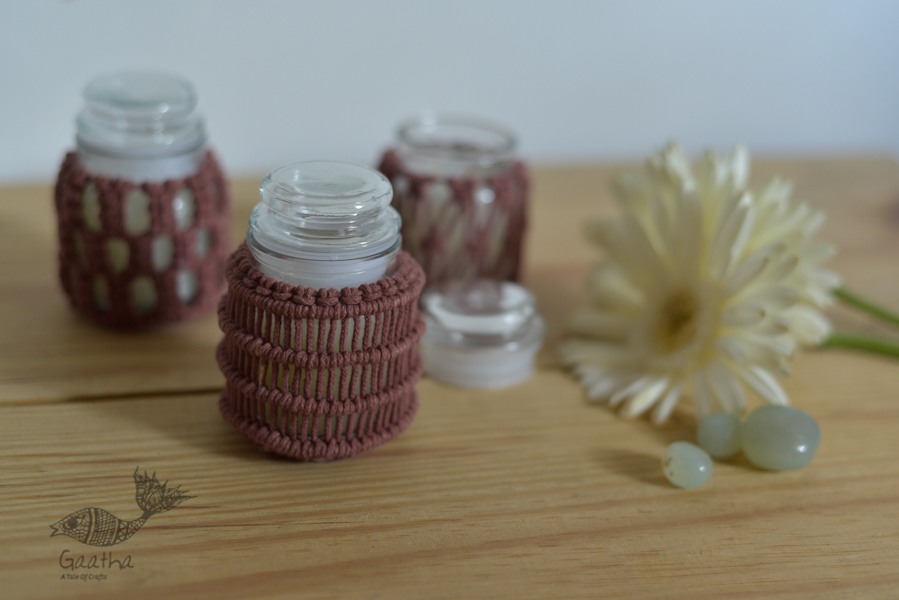 Hand knotted Candle Jar - Rose Pink
