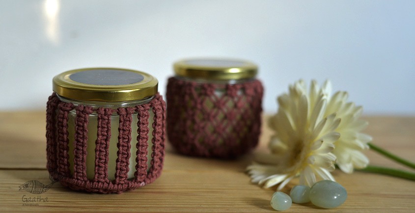 Hand knotted Candle Jar - Big