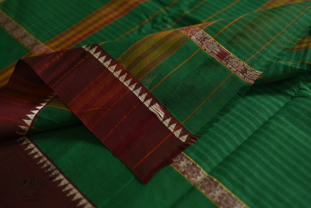 shop handloom narayanpet cotton saree with Big Border - Green with Red Border