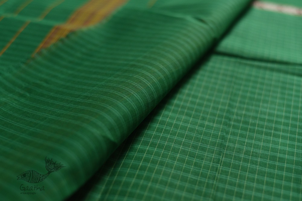 shop handloom narayanpet cotton saree with Big Border - Green with Red Border